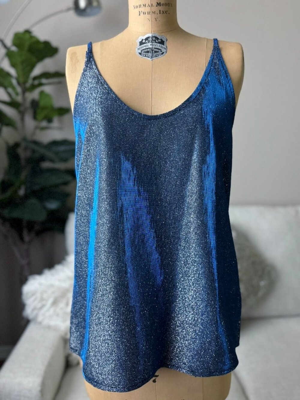 Plus Size Women's Blue Metallic Shimmery Glitter Cami Camisole Tank Top 3XL